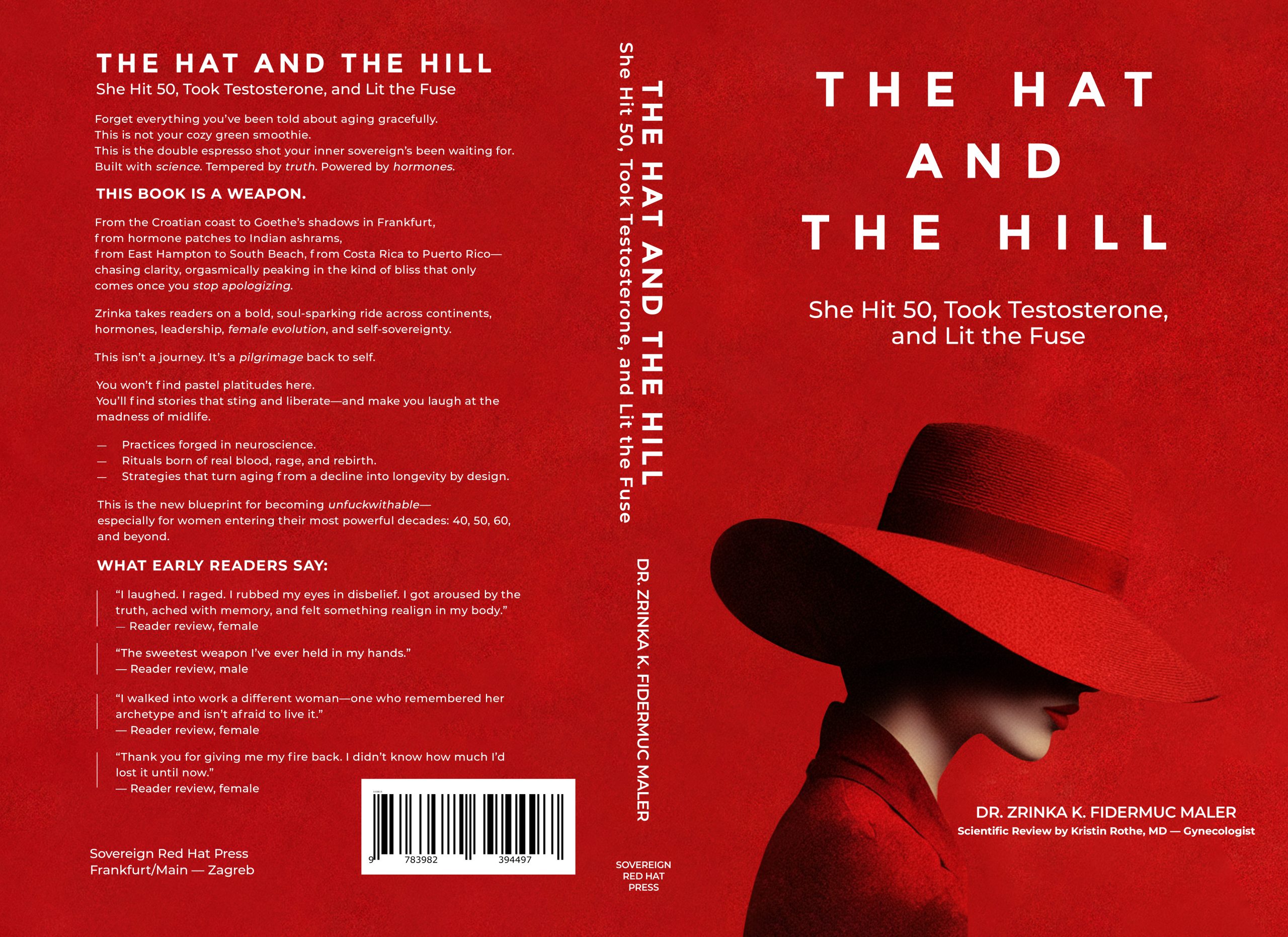 Full cover design of The Hat and the Hill including front cover, spine, and back cover