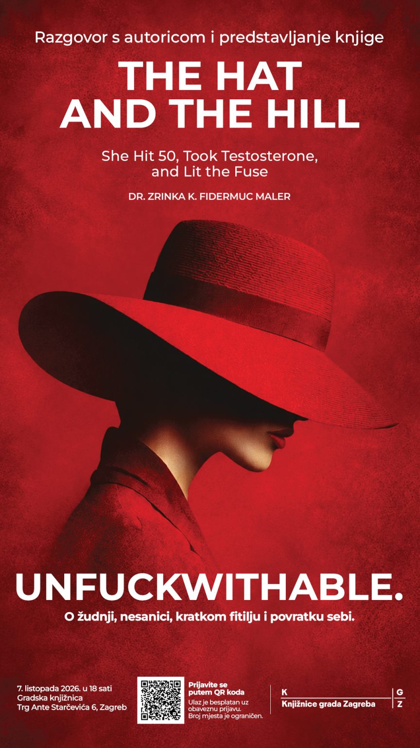 Poster for The Hat and the Hill author event with Dr. Zrinka K. Fidermuc Maler at Gradska knjižnica Zagreb on 7 October 2026